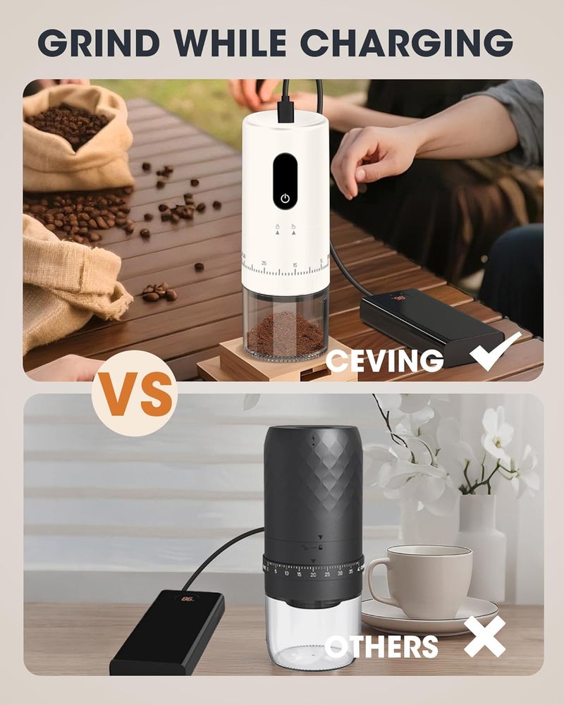 EZVING First Grind-While-Charging Rechargeable Coffee Grinder with Upgraded LED Battery Display, 1.7X Faster Grinding with 38 External Adjustable Settings & Ceramic Burrs, Portable for Travel, Camping, etc. - Image 3